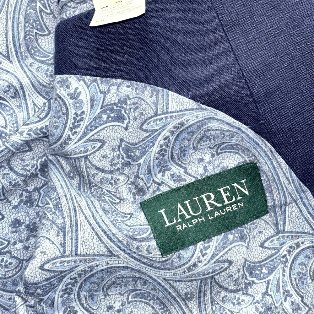 Lauren Ralph Lauren Men's 60L 100% Linen Navy Blue Blazer Paisley Lined